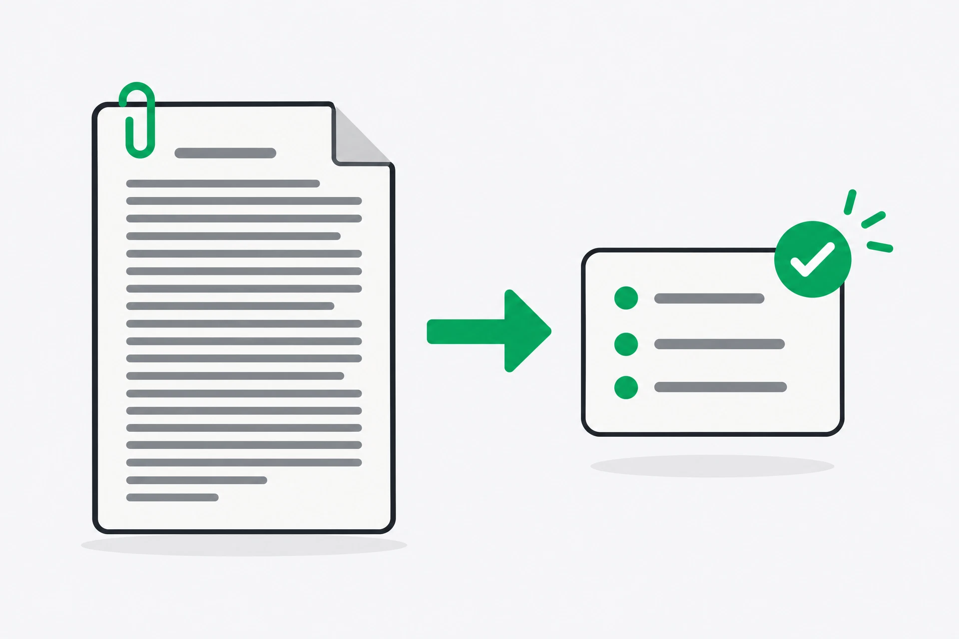 A long dense report is reduced to a small card containing three clearly separated key points.